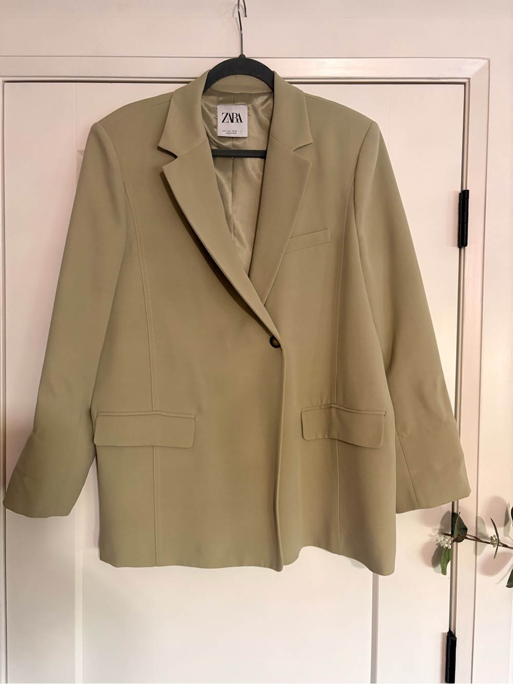 ZARA Olive-Green Single-Button Tailored Blazer